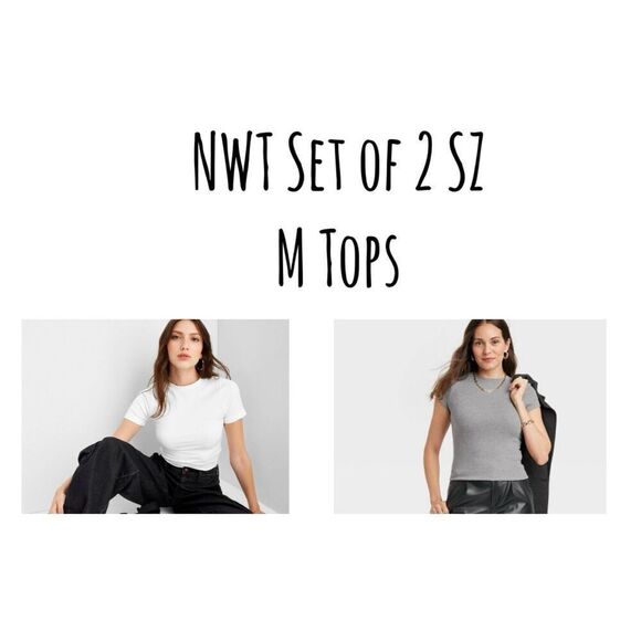 NWT SZ M Target (a . new day) Set of 2 Tops: White Cropped and Heather Gray Ribb - Picture 1 of 11